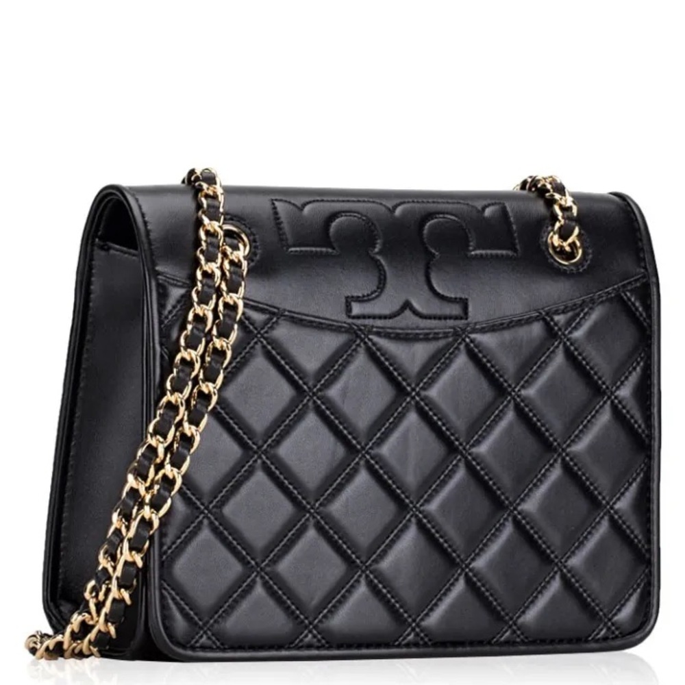 TORY BURCH *NWOT* Savannah Convertible Shoulder Bag in Black Leather Gold Chain